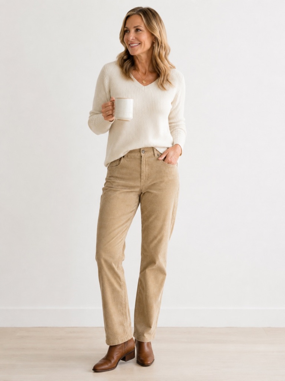 Jones New York Sport Corduroy Pants Womens 12 Tan Straight Leg Stretch Casual